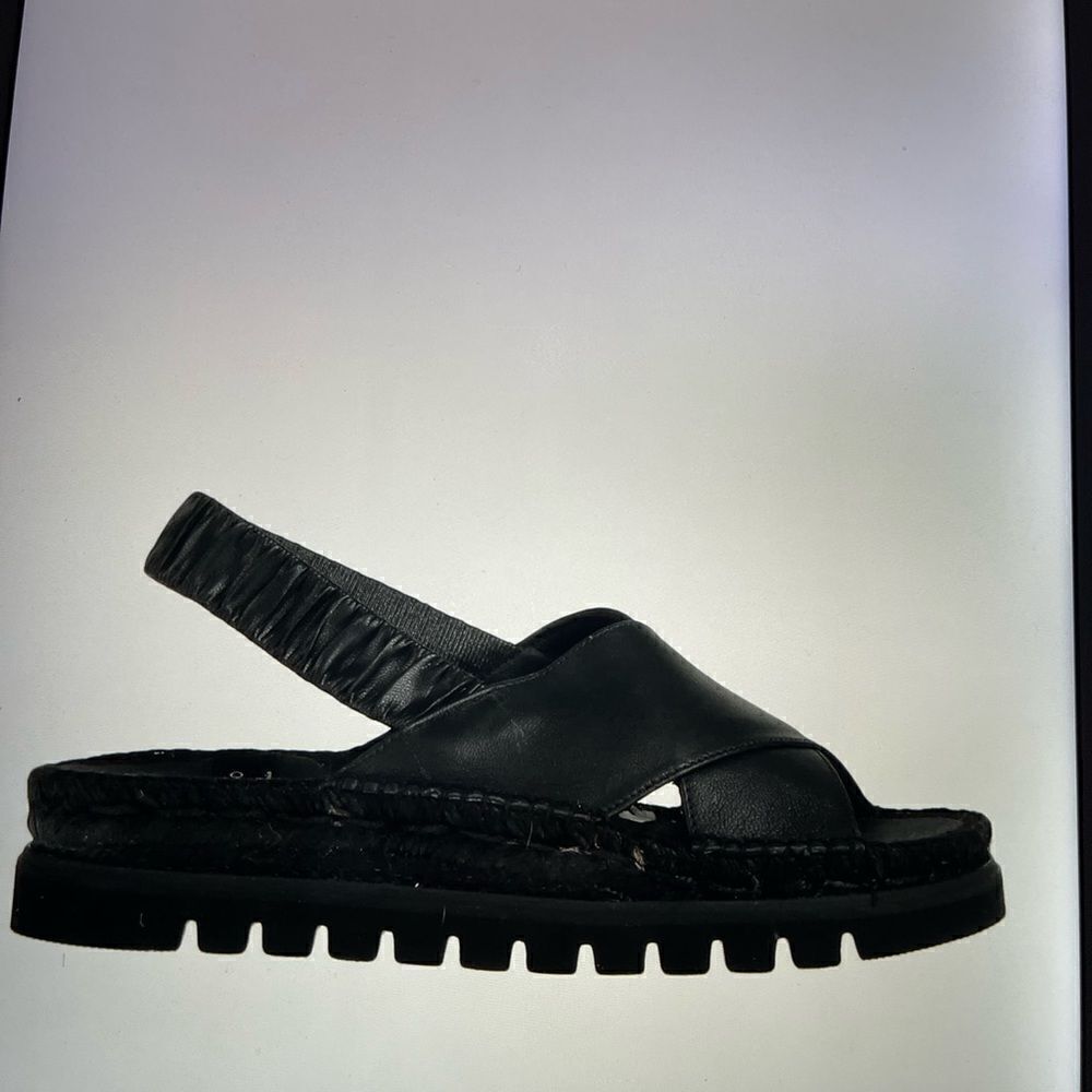 Black Leather Slingback Espadrille Sandal - Women